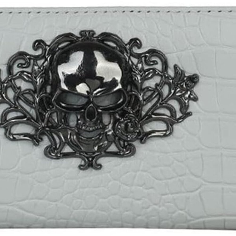 Long Faux Leather Wallet for Women Large Capacity Skull Design Compact